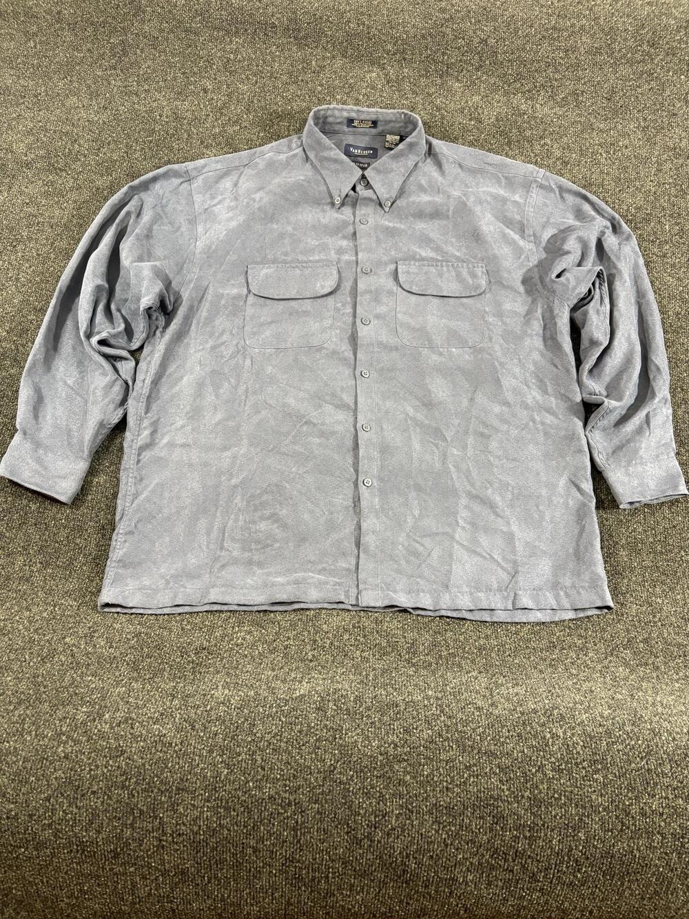 Van Heusen Shirt Mens XL Gray Long Sleeve Soft Suede Button Up Pockets Casual